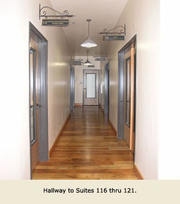 Hallway to office suites 116 thru 121 for rent in Grass Valley.