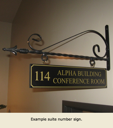 Example suite number sign in the Alpha Building.