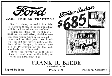 June, 1924 Advertisement for Beede Ford