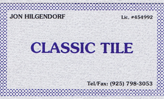 Business card of Jon Hilgendorf d.b.a. Classic Tile and Construction