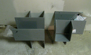 High capacity steel connector caps for 6x6 columns.