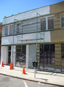 Scaffold set-up for exterior painting at 610 Court St., Martinez, CA.