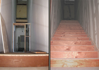 Before and after photos of the emergency stairway.