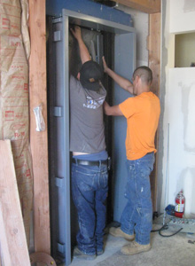Installation of elevator doors.