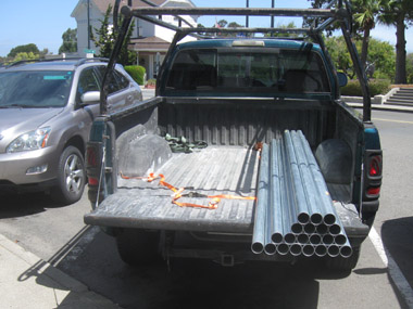 Load of electrical coduit pipes.