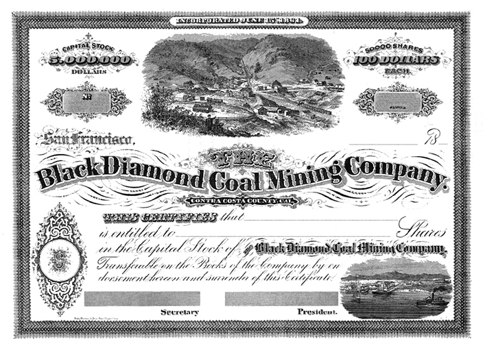 Blank stock certificate, The Black Diamond Coal Mining Company